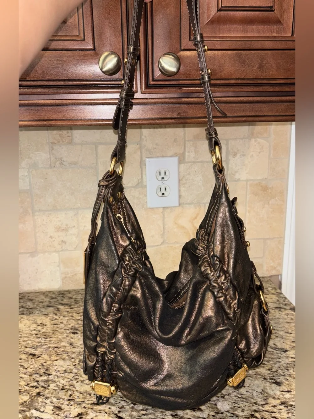 Y2K Vintage Badgley Mischka Leather Hobo Bag Gold